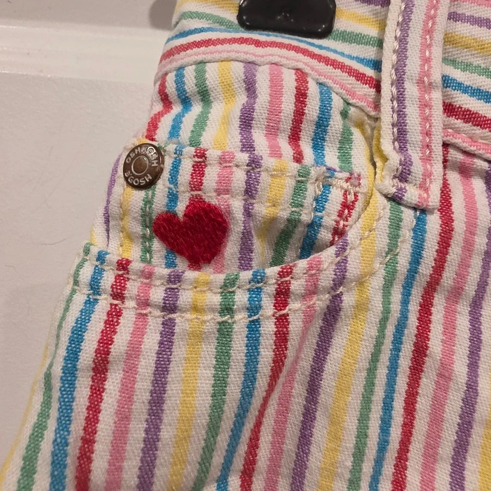 OshKosh B'gosh Shorts Girls 4 Rainbow Cotton Preppy Flower Heart Embroidery Y2K